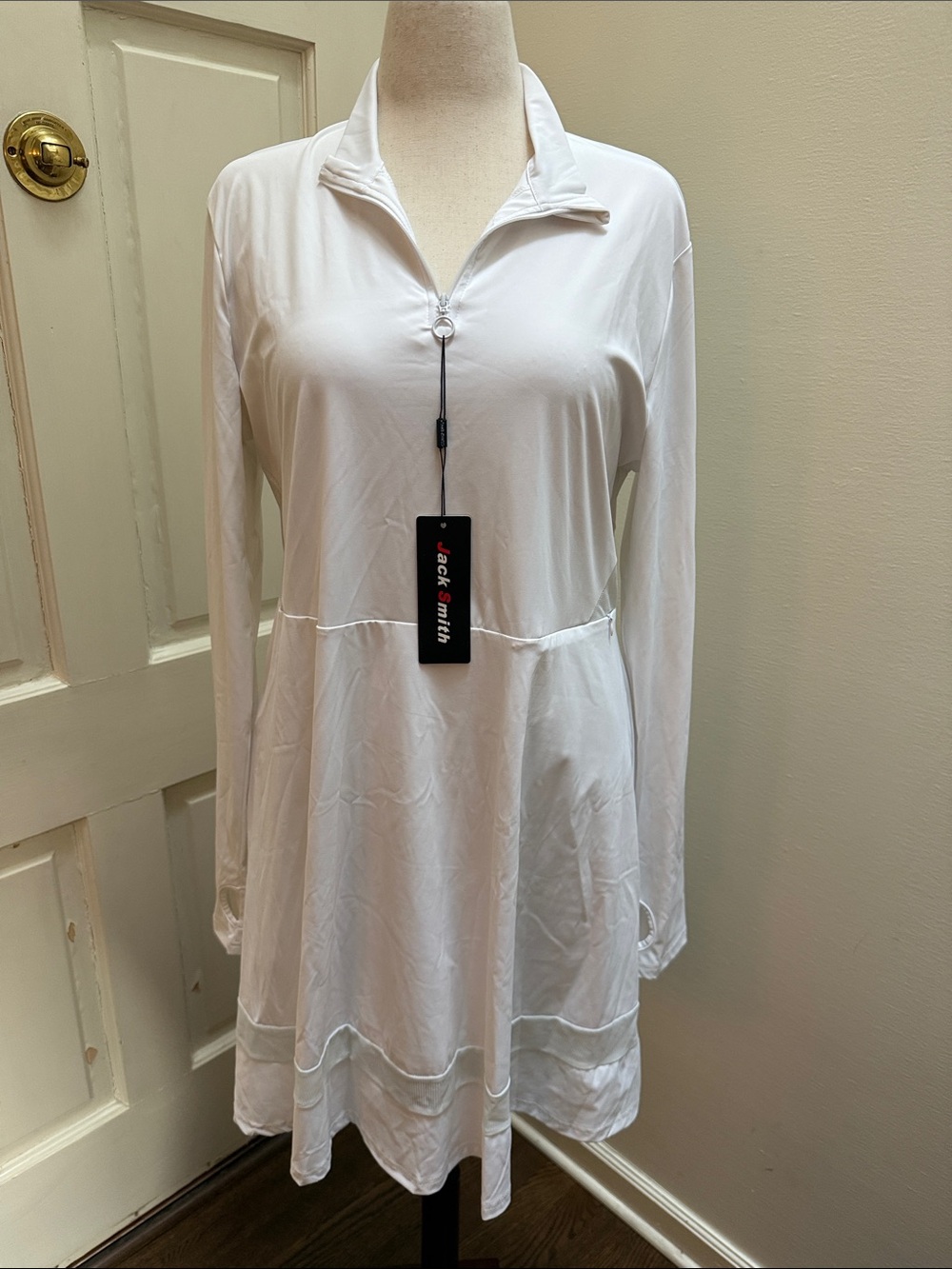 Jack Smith White Long Sleeve Zip Tennis Dress with shorts